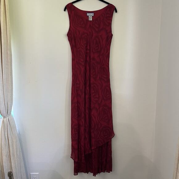 Simply Silk Vintage 90s Y2K Silk Red Size L Rose Print Dark Romantic Asymetrical - Picture 1 of 8